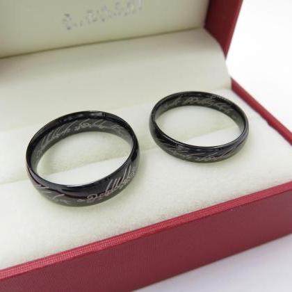 2pcs Black Lord Of The Rings Stainless Steel..