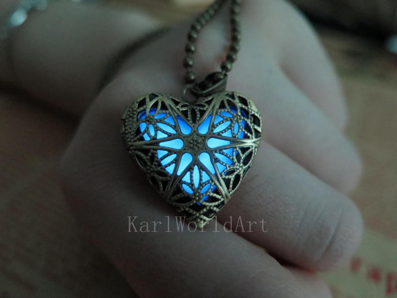 Blue The Heart Of Atlantis, Glowing Necklace , Glowing Jewelry,glowing Pendant,glow Heart,glow Pendant Necklace