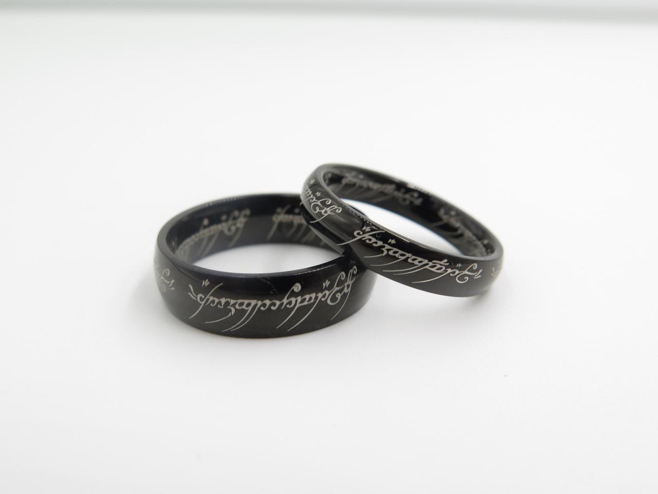 2pcs Black Lord Of The Rings Stainless Steel Rings, Wedding Couple Rings, His And Hers Wedding Ring Sets, Promise Rings, Matching Rings