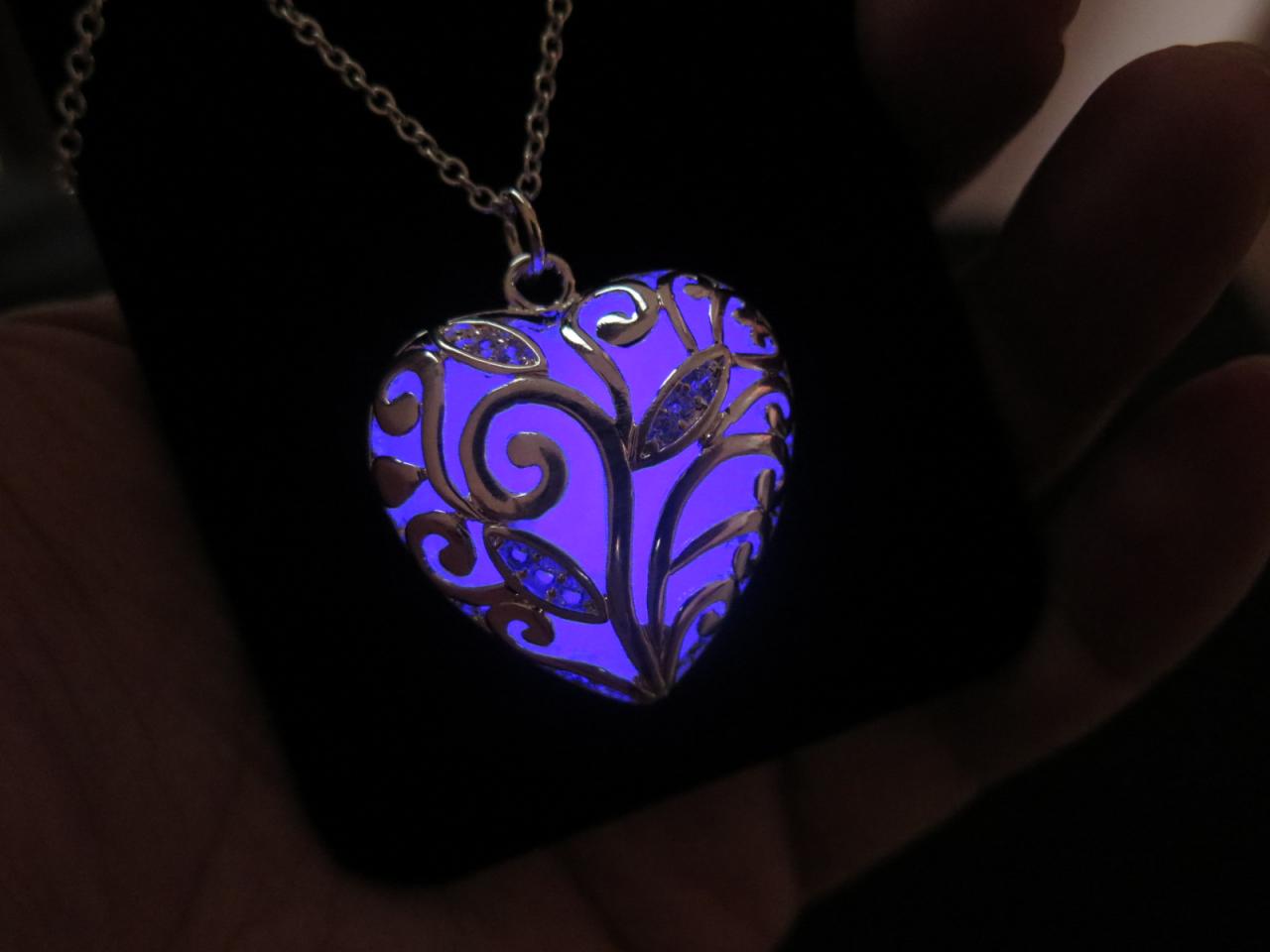 Purple Glow In The Dark Legend Of Zelda Heart Necklace, Zelda Heart Necklace, Zelda Heart Pendant, Heart Pendant, Halloween Gift
