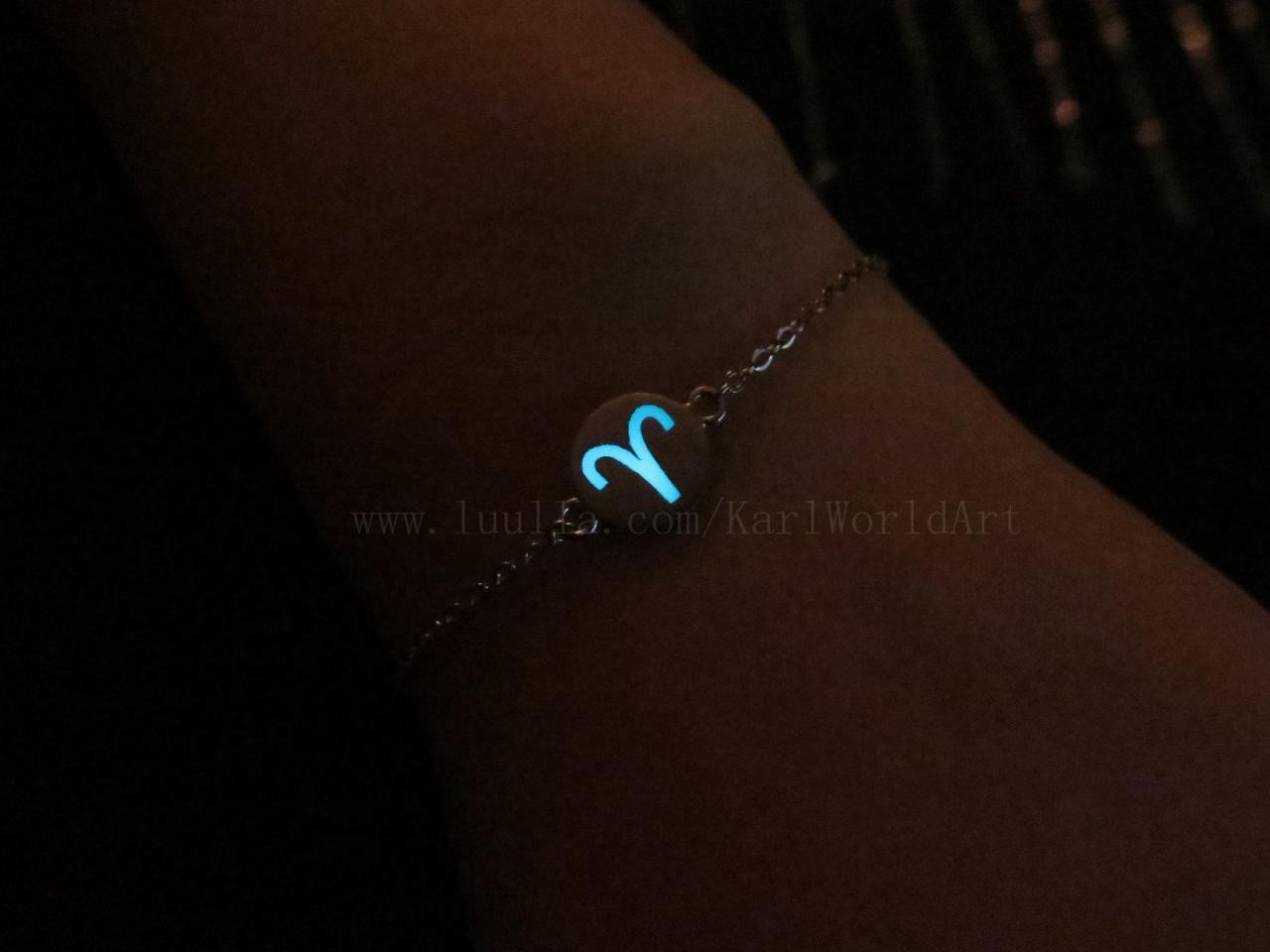 Cyan Glow In The Dark Aries Bracelets, Aries Constellation Bracelets, Sister Bracelets, Initial ,friendship, Family Gifts