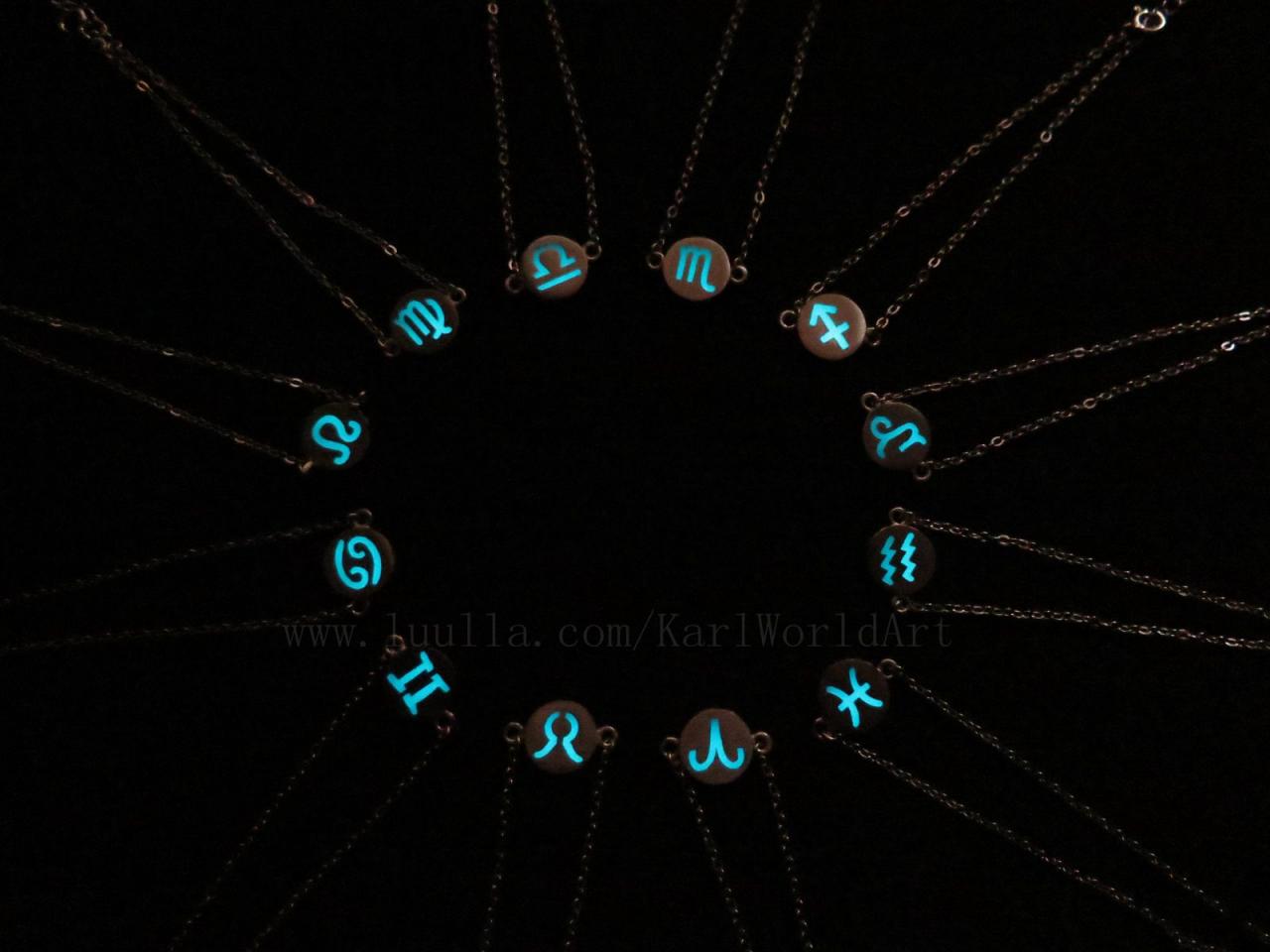 Free Shipping Cyan Glow In The Dark Constellation Necklace Zodiac Jewelry Birthday Necklace Astrology Zodiac Necklace Glowing Necklace