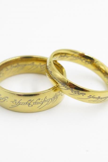 2pcs Golden Lord Of The Rings Stainless Steel Rings, Wedding Couple Rings, His And Hers Wedding Ring Sets, Promise Rings, Matching Rings