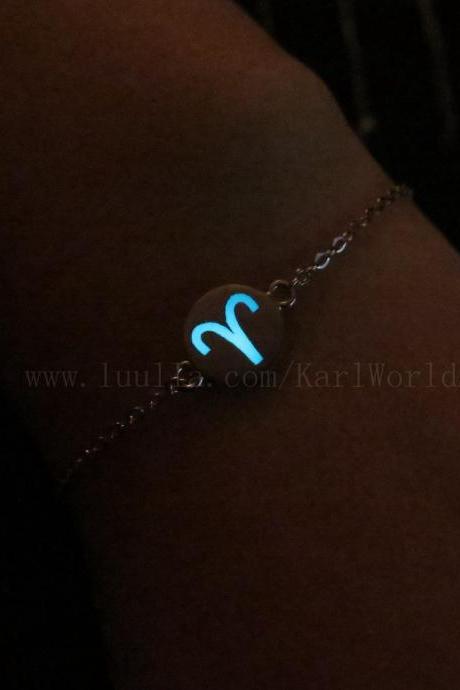 Cyan Glow In The Dark Aries Bracelets, Aries Constellation Bracelets, Sister Bracelets, Initial ,Friendship, Family Gifts