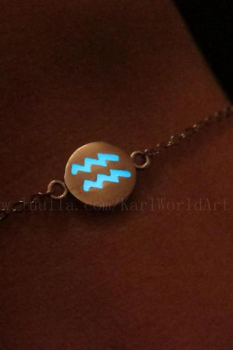 Aquarius Bracelets, Sterling Silver Bracelets, Astrology Bracelet, Constellation Bracelet, Glow In The Dark