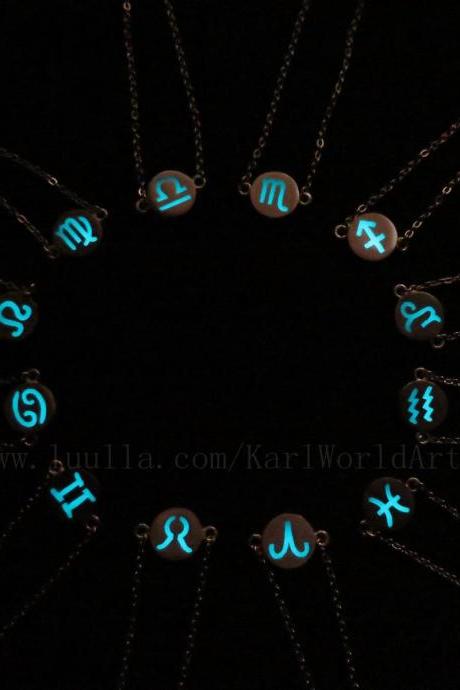 Free Shipping Cyan Glow In The Dark Constellation Necklace Zodiac Jewelry Birthday Necklace Astrology Zodiac Necklace Glowing Necklace